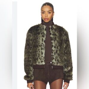 Unreal Fur Olive Leopard Faux Fur Jacket XS new with tags